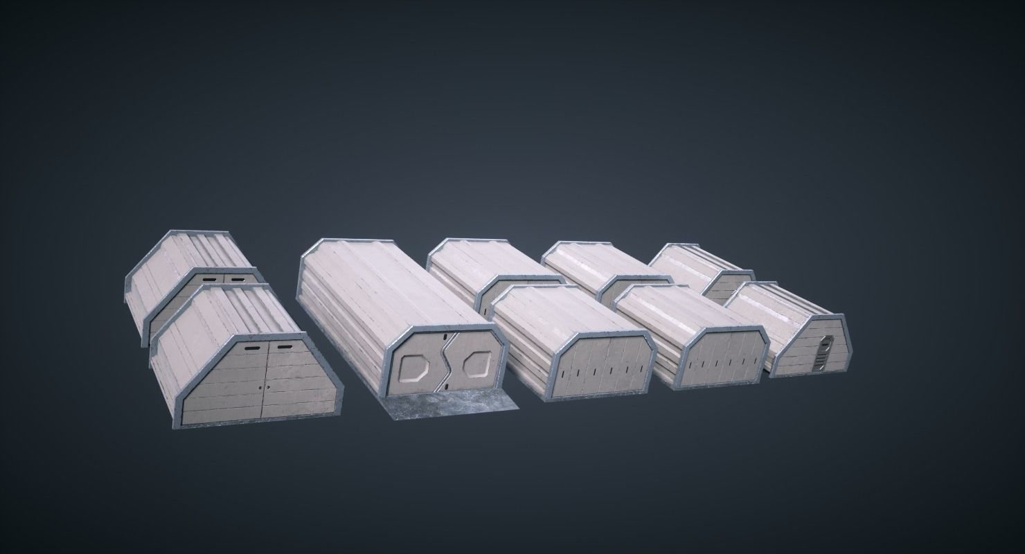 Mars KitBash - Hangars Low-poly 3D model_2