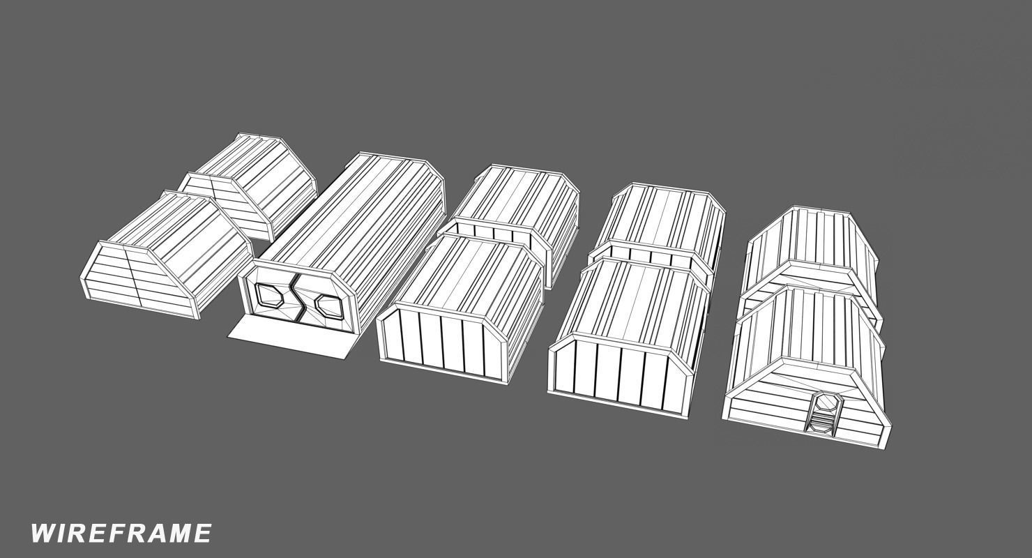 Mars KitBash - Hangars Low-poly 3D model_5