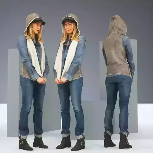 Model in Jeans Outfit and Hoodie