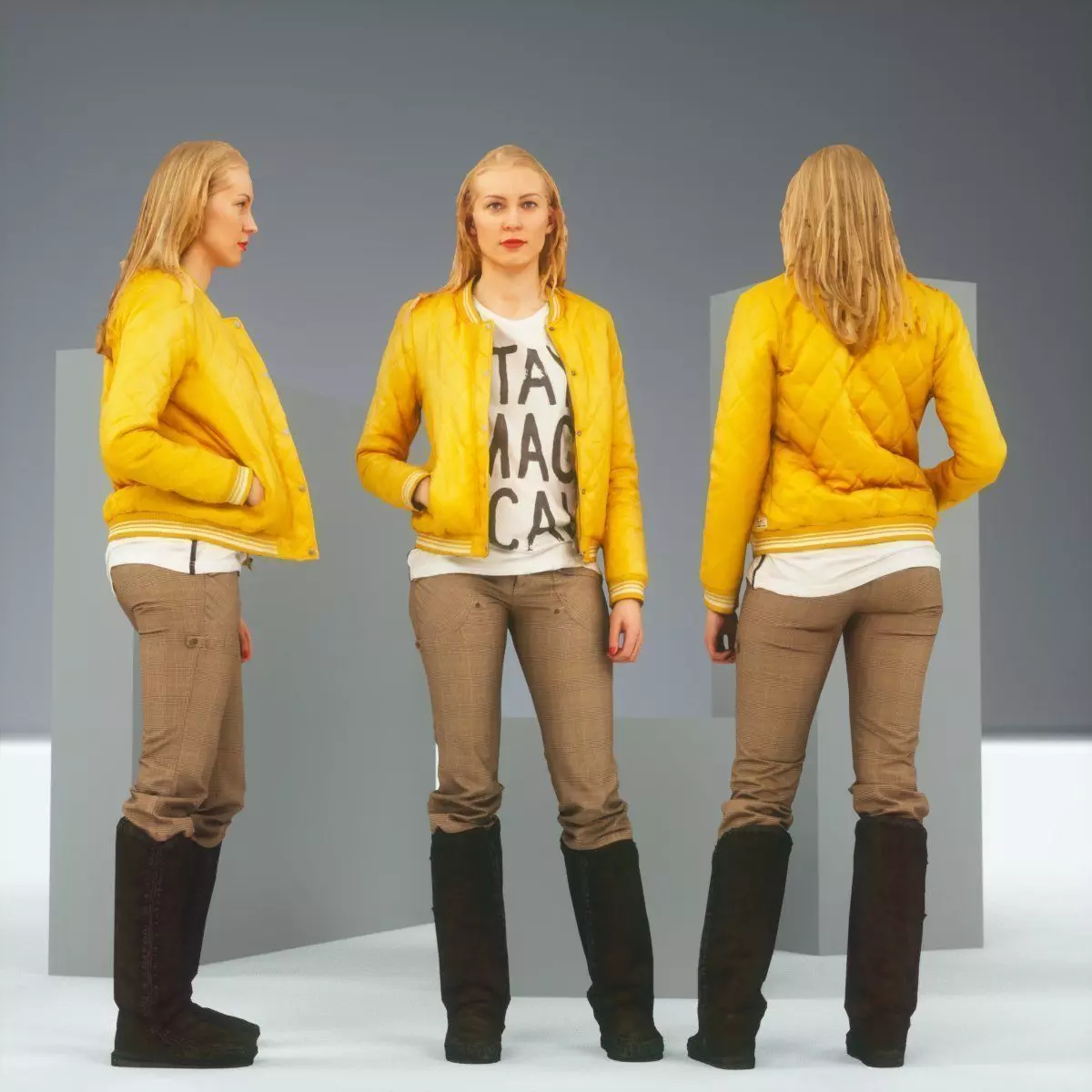 Casual Blonde Model in Yellow Jacket and Boots Low-poly 3D model_0