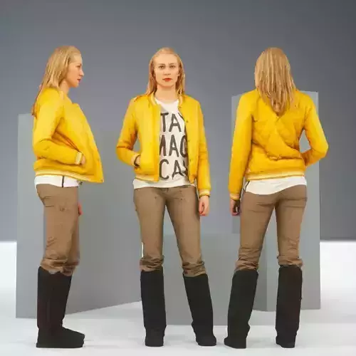 Casual Blonde Model in Yellow Jacket and Boots Low-poly 3D model