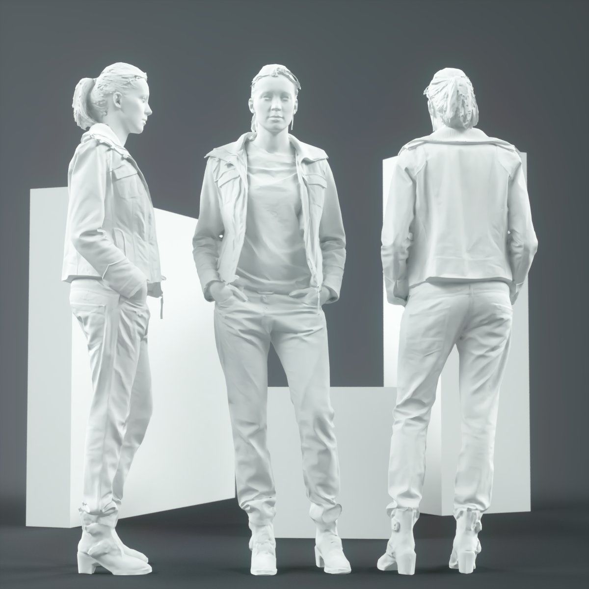 Casual Blonde in Brown Leather Jacket and Jeans Low-poly 3D model_3