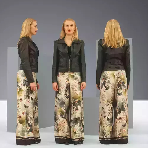 Blonde wearing Decorated Pants and Leather Jacket Relaxed Low-poly 3D model