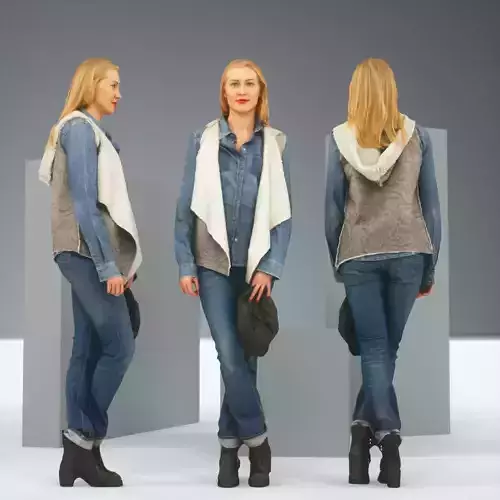 Blonde Model in Jeans Outfit holding Cap