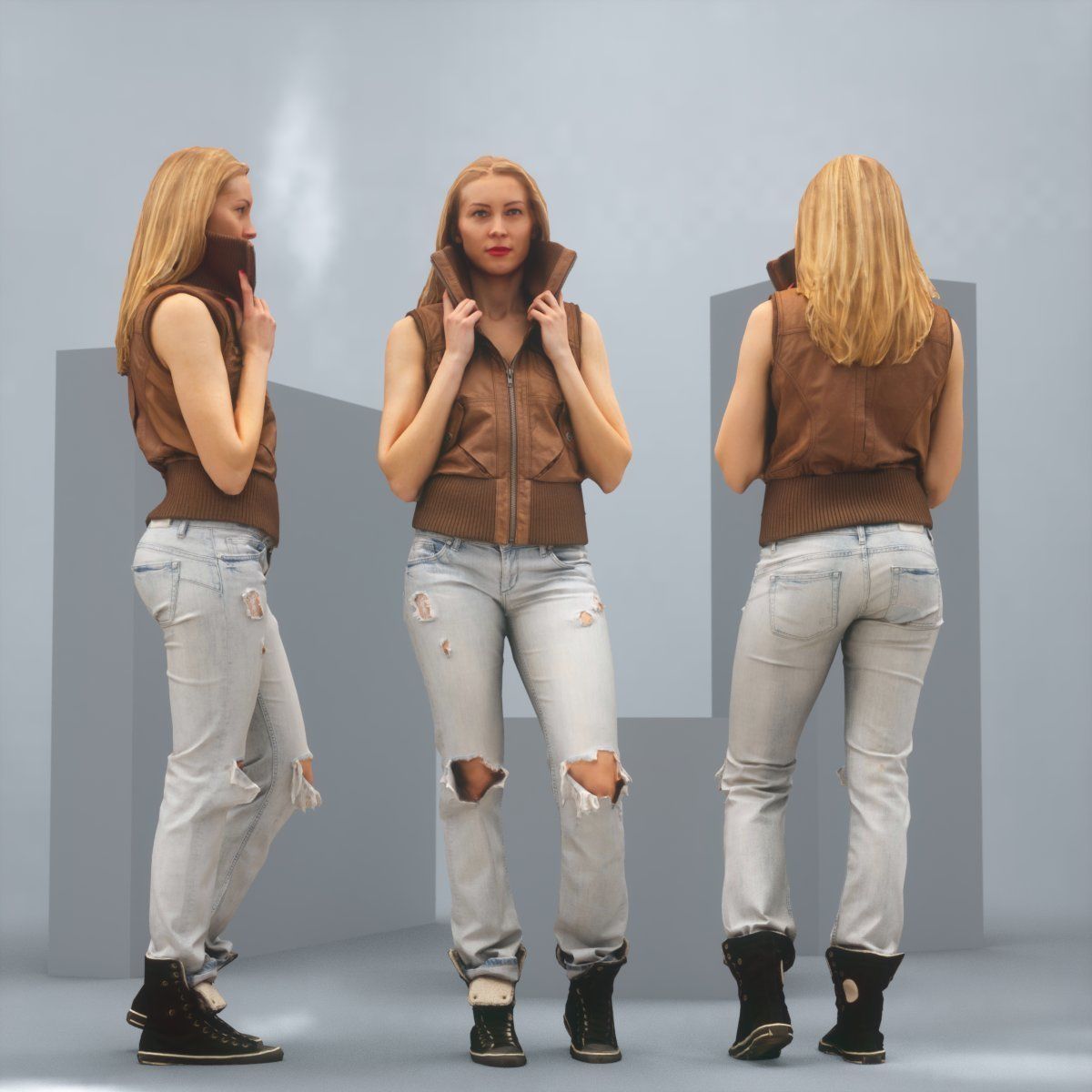 Blonde Attitude Leather Jacket and Jeans Low-poly 3D model_1