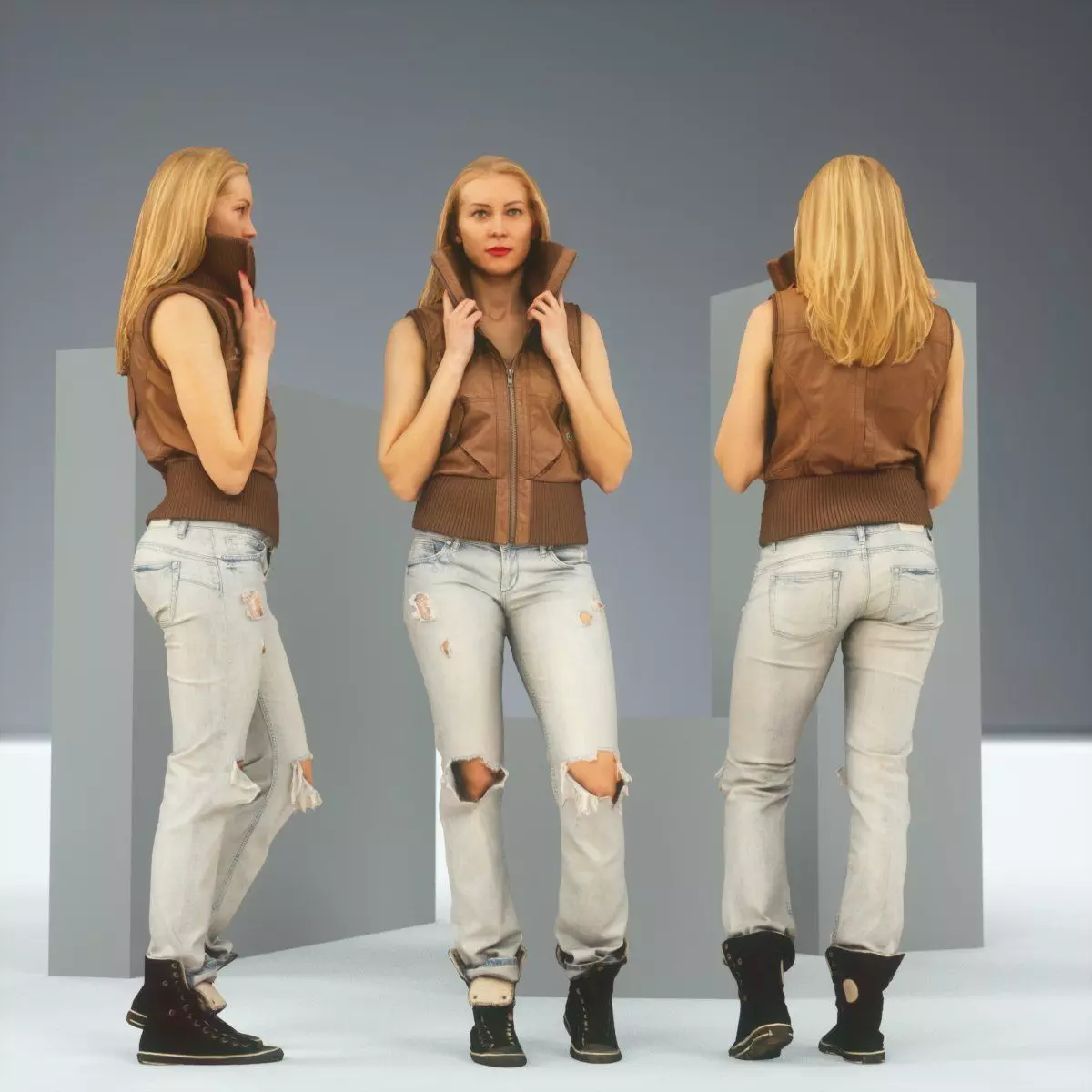 Blonde Attitude Leather Jacket and Jeans Low-poly 3D model_0