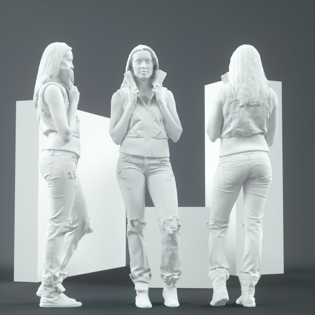 Blonde Attitude Leather Jacket and Jeans Low-poly 3D model_3