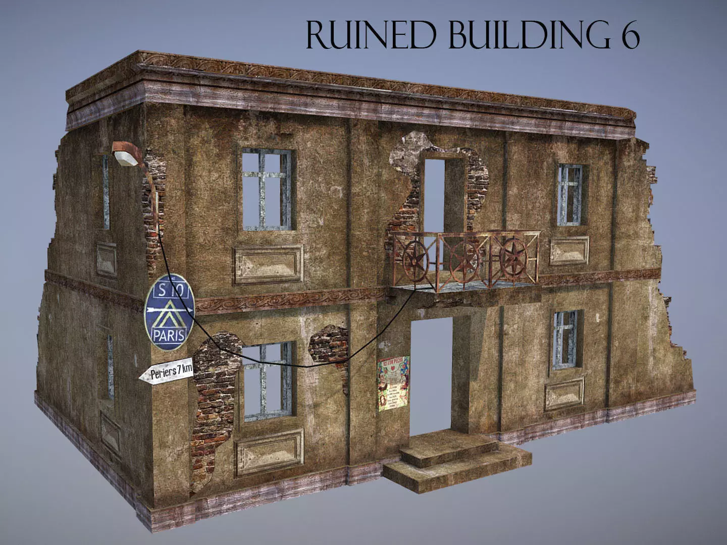Ruined Building 6 Low-poly 3D model_0