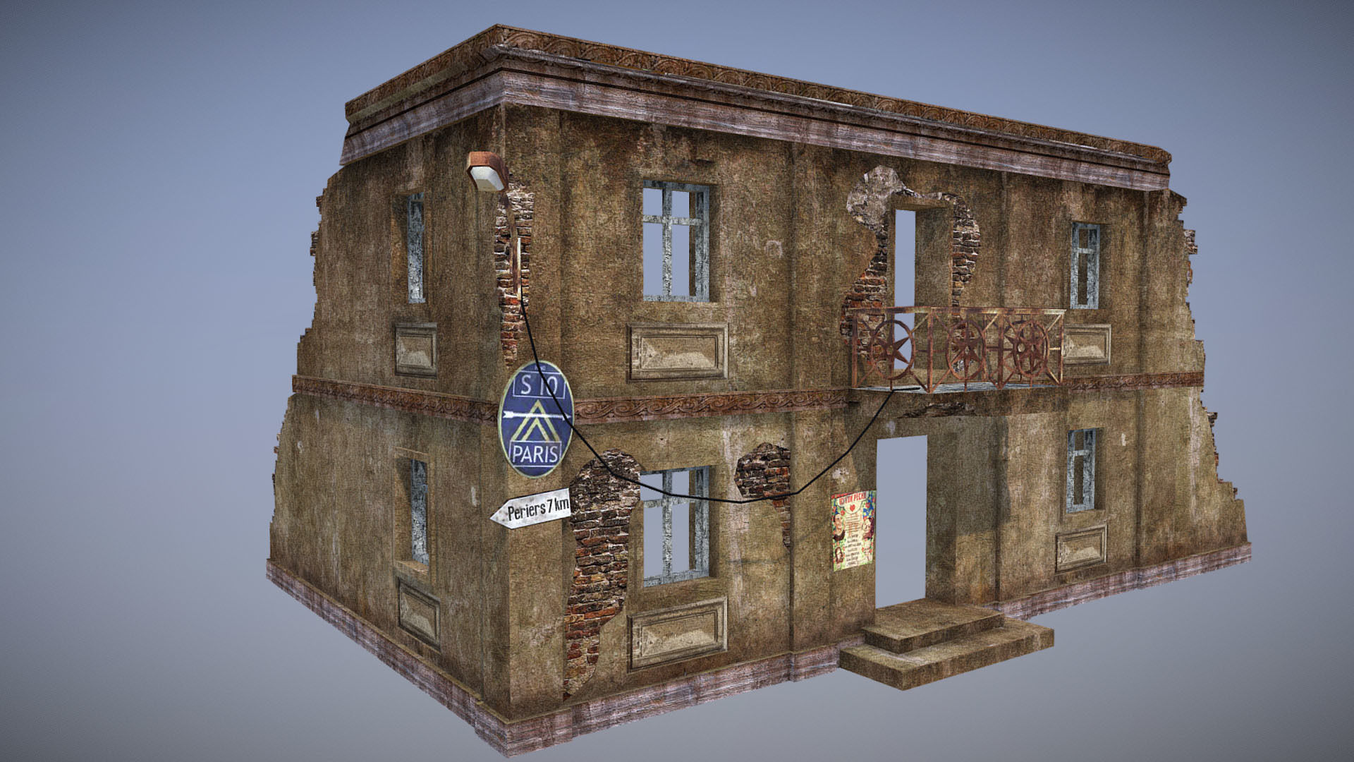 Ruined Building 6 Low-poly 3D model_2