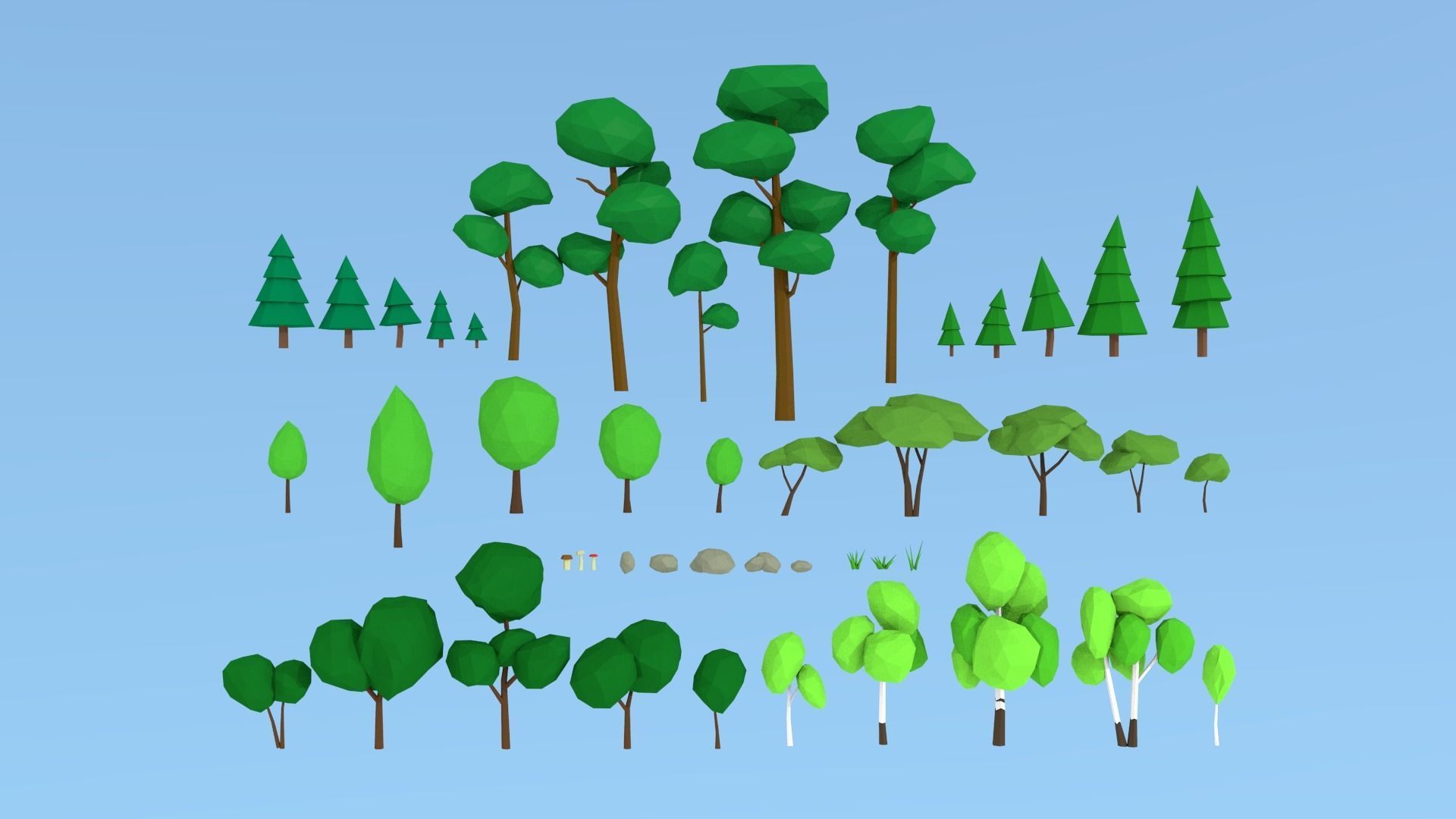 Lowpoly nature collection island with trees Low-poly 3D model_1