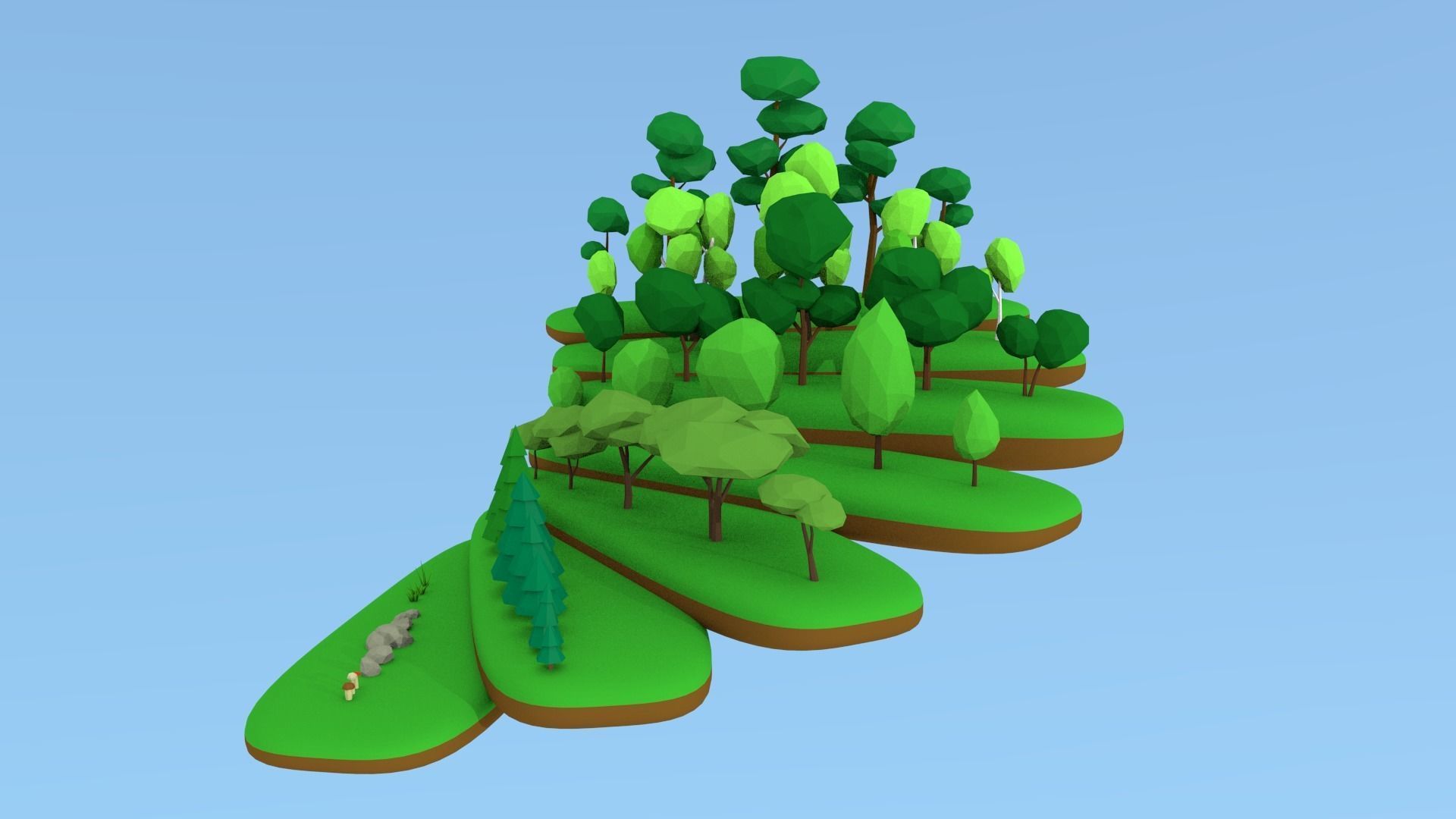 Lowpoly nature collection island with trees Low-poly 3D model_10