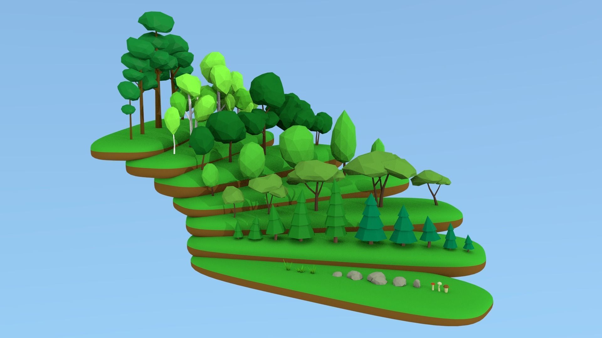 Lowpoly nature collection island with trees Low-poly 3D model_9