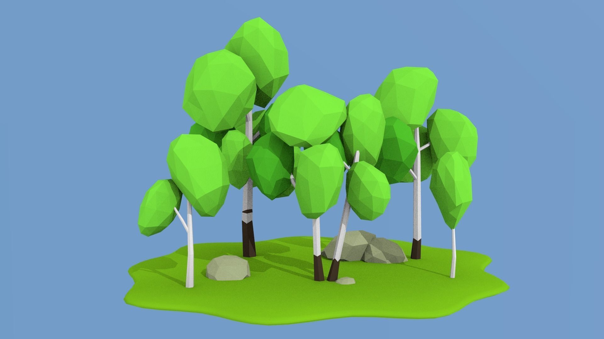 Lowpoly nature collection island with trees Low-poly 3D model_3
