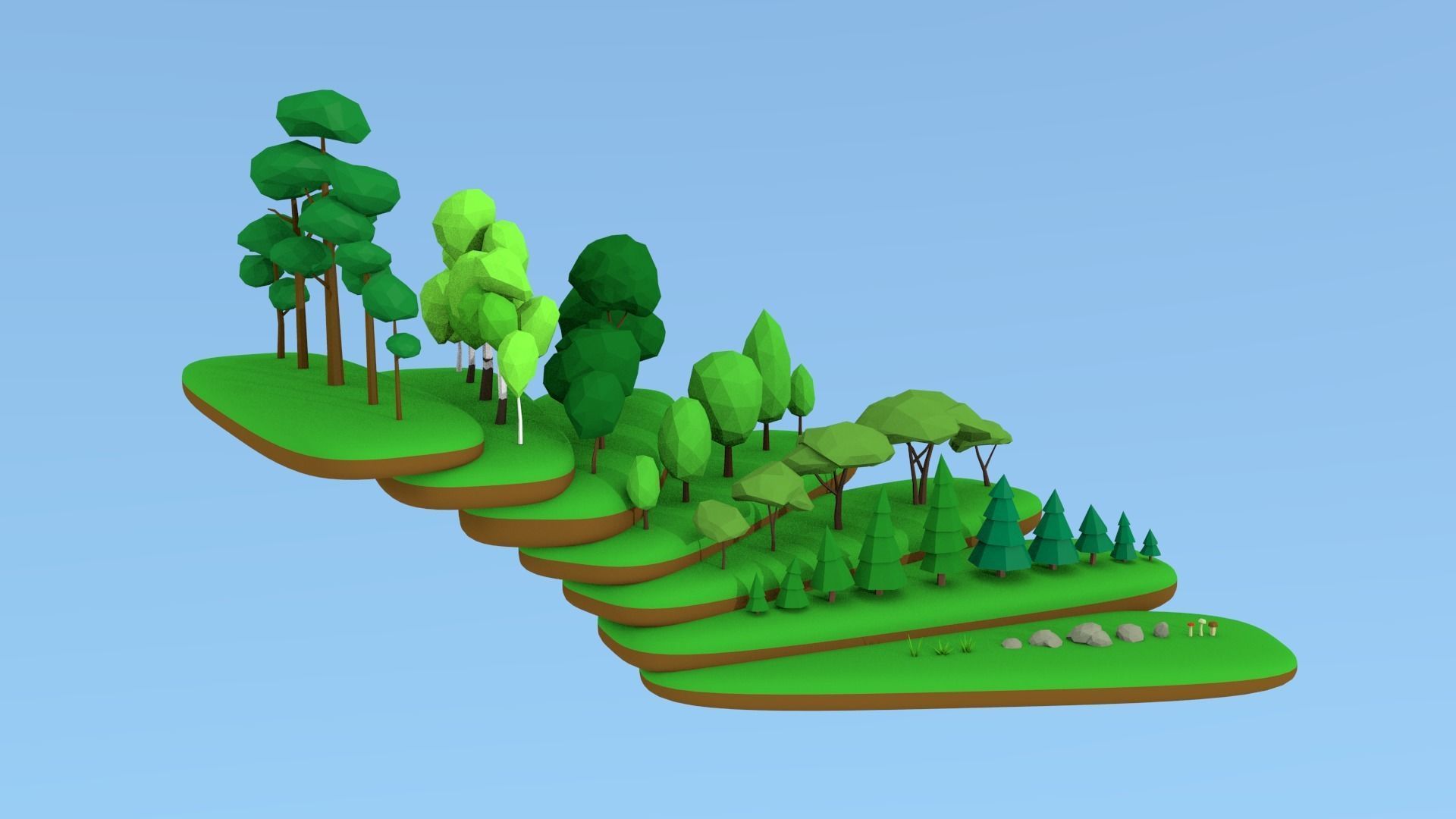 Lowpoly nature collection island with trees Low-poly 3D model_8