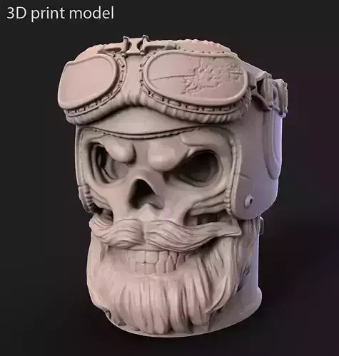 Skull penholder Biker vol1B 3D print model