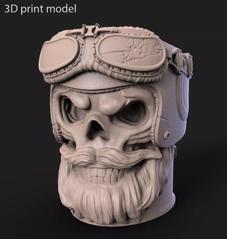 Skull penholder Biker vol1B 3D print model_0