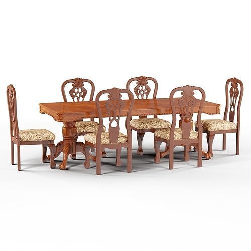 Gracewood Hollow Sita Formal Cherry Brown Upholstered Dining Set Low-poly 3D model