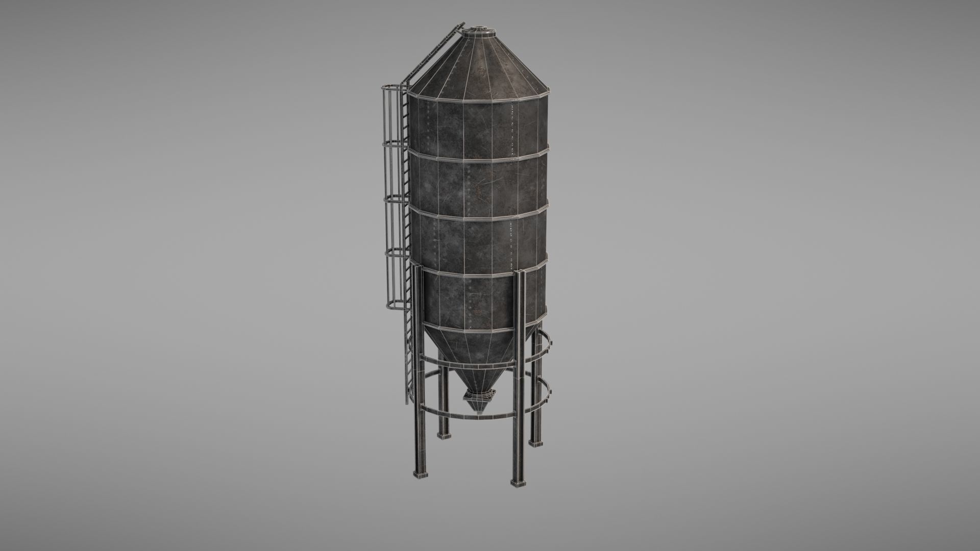 Silos metal silo Low-poly 3D model_35