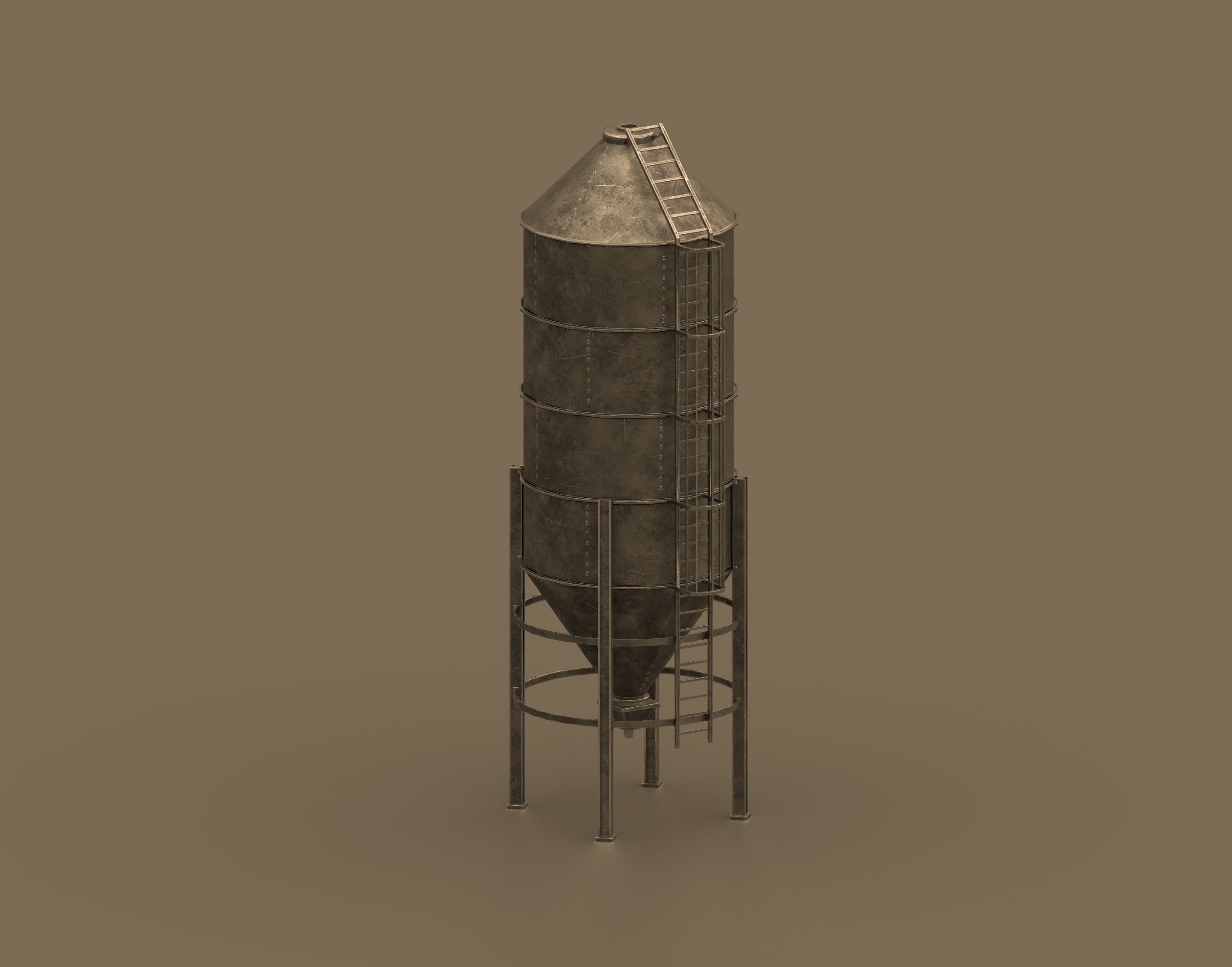 Silos metal silo Low-poly 3D model_2