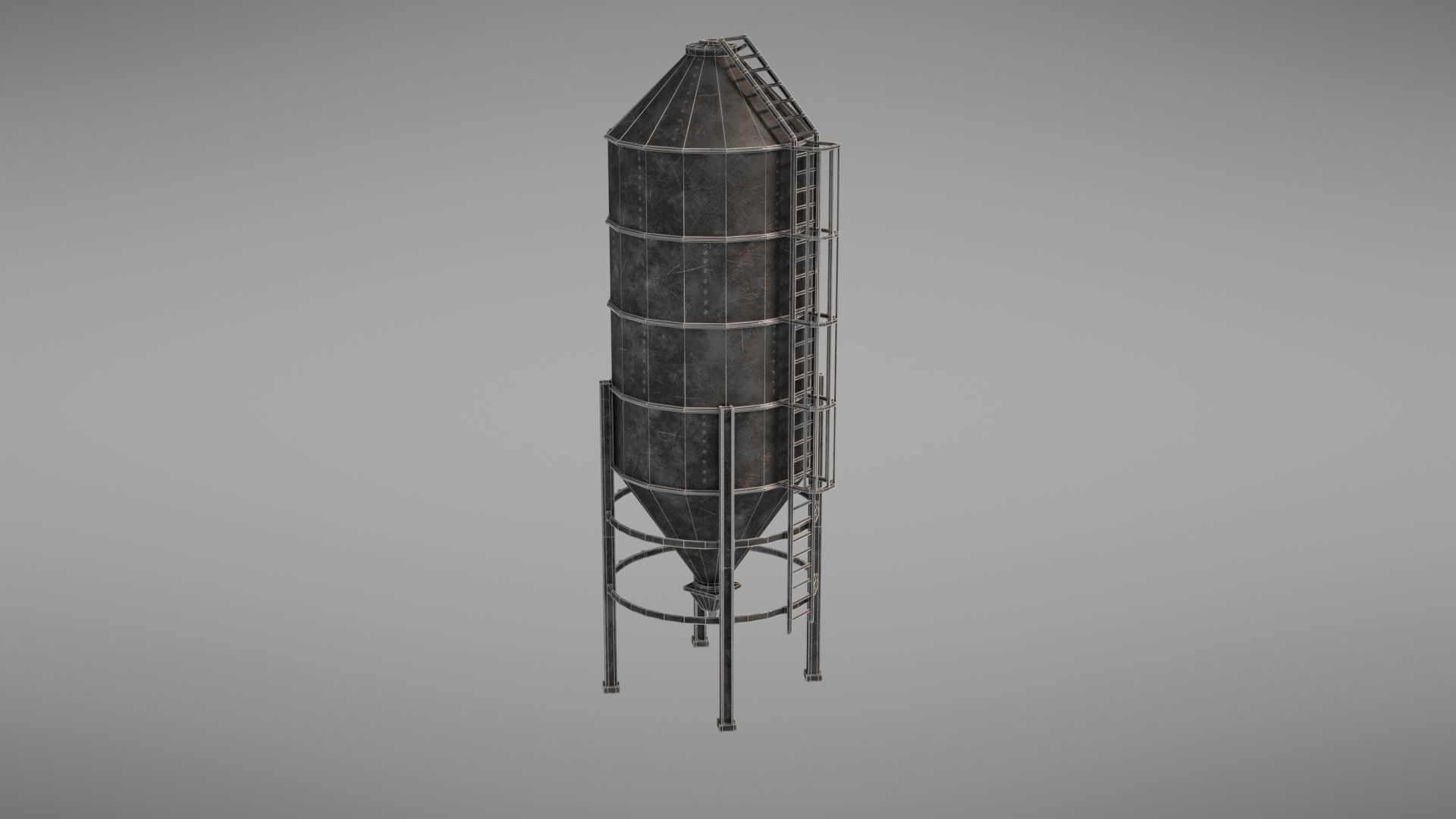 Silos metal silo Low-poly 3D model_25