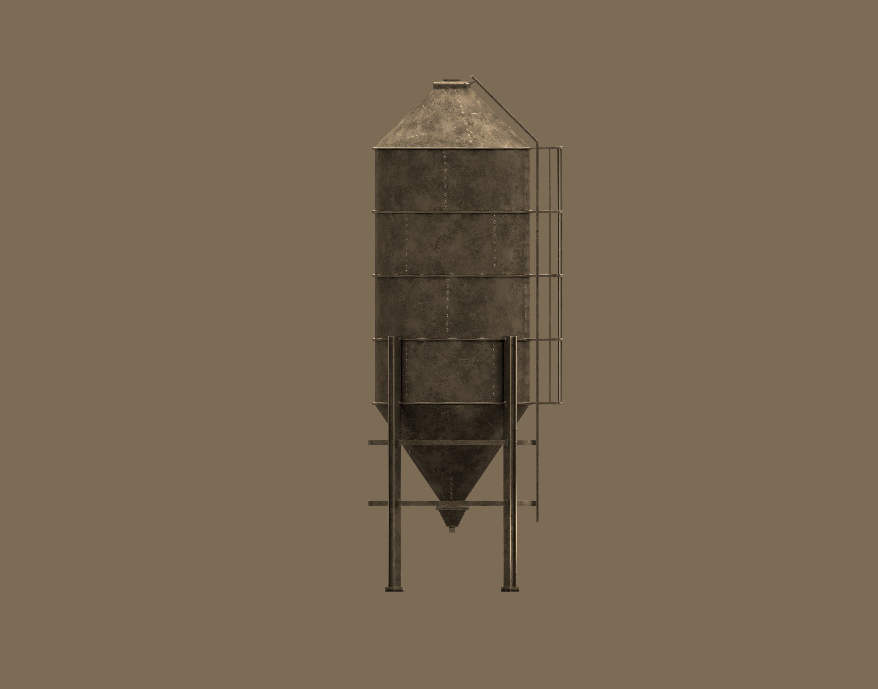 Silos metal silo Low-poly 3D model_3