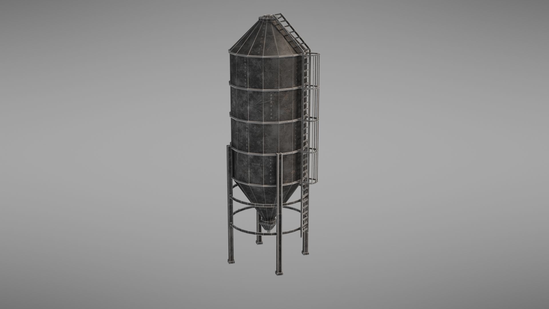Silos metal silo Low-poly 3D model_26