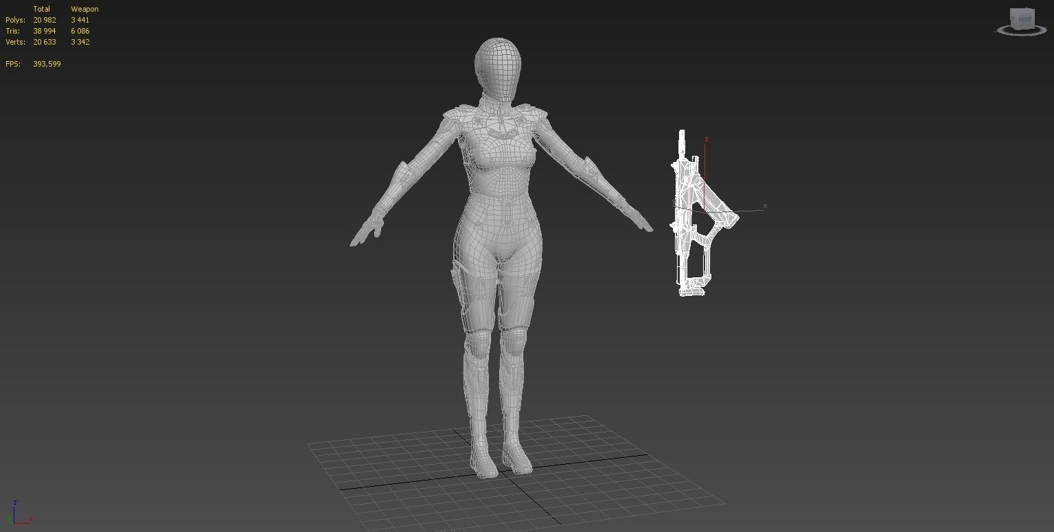 Female Cyborg Low Poly Low-poly 3D model_21