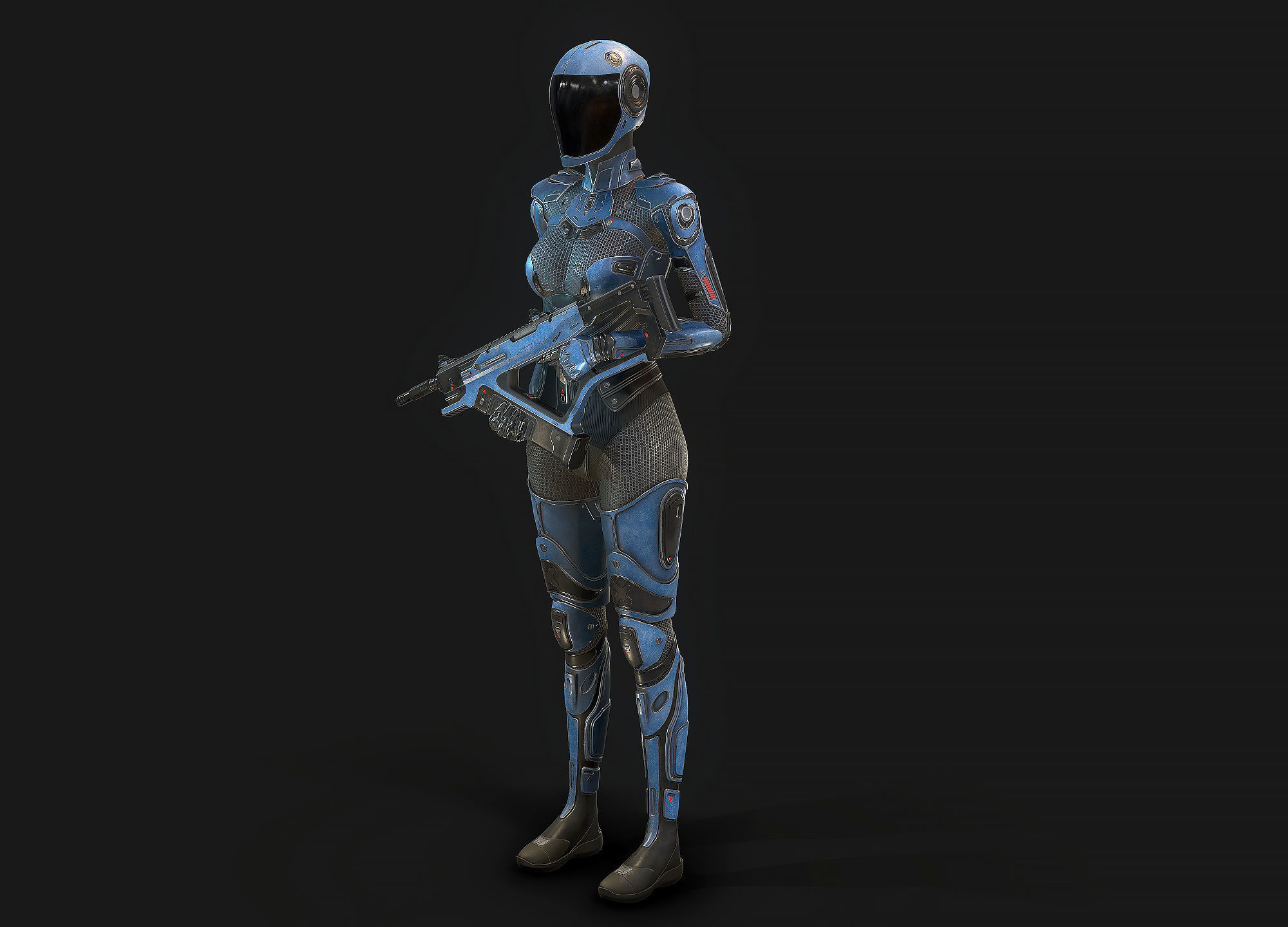 Female Cyborg Low Poly Low-poly 3D model_1