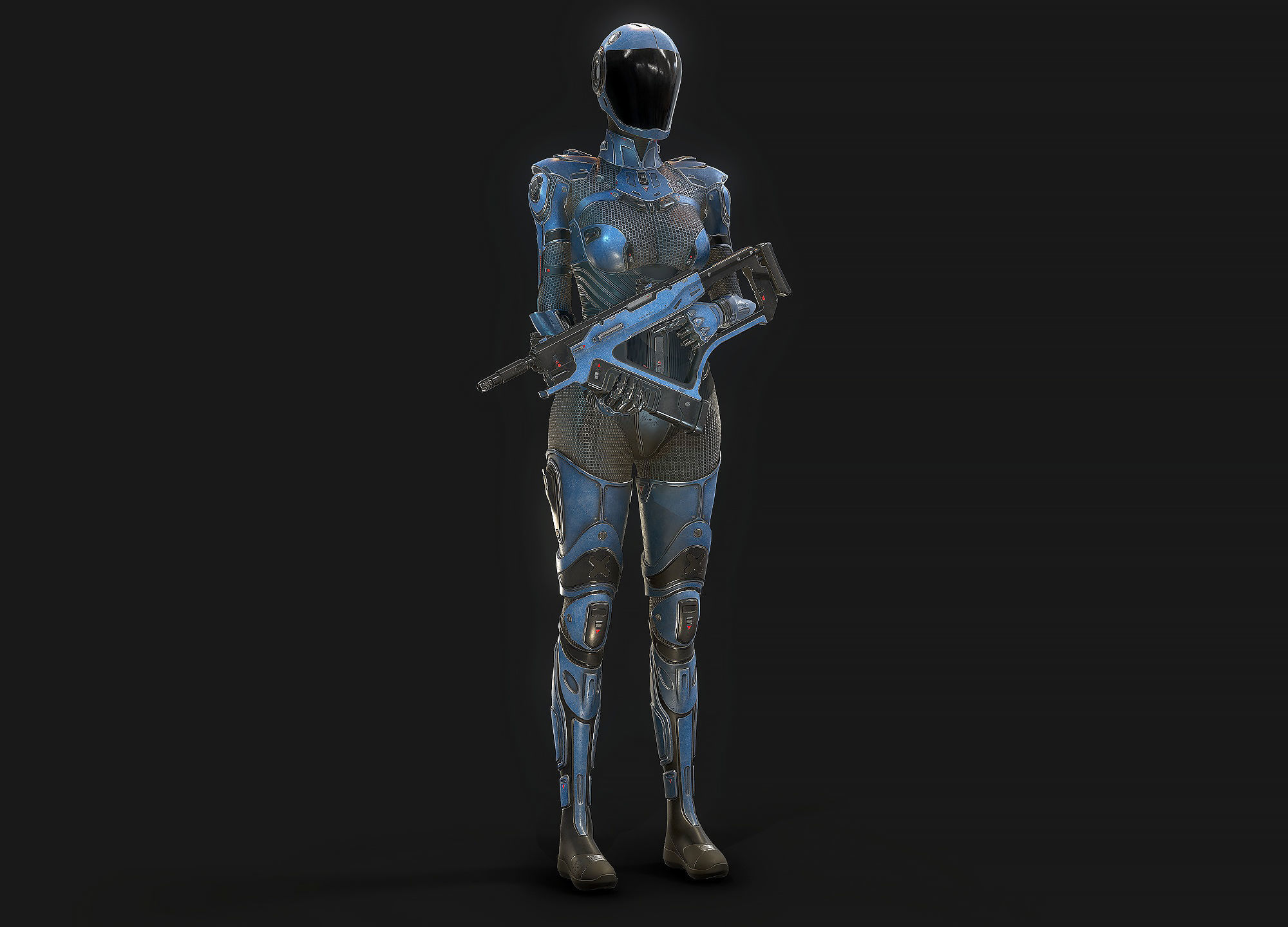 Female Cyborg Low Poly Low-poly 3D model_2