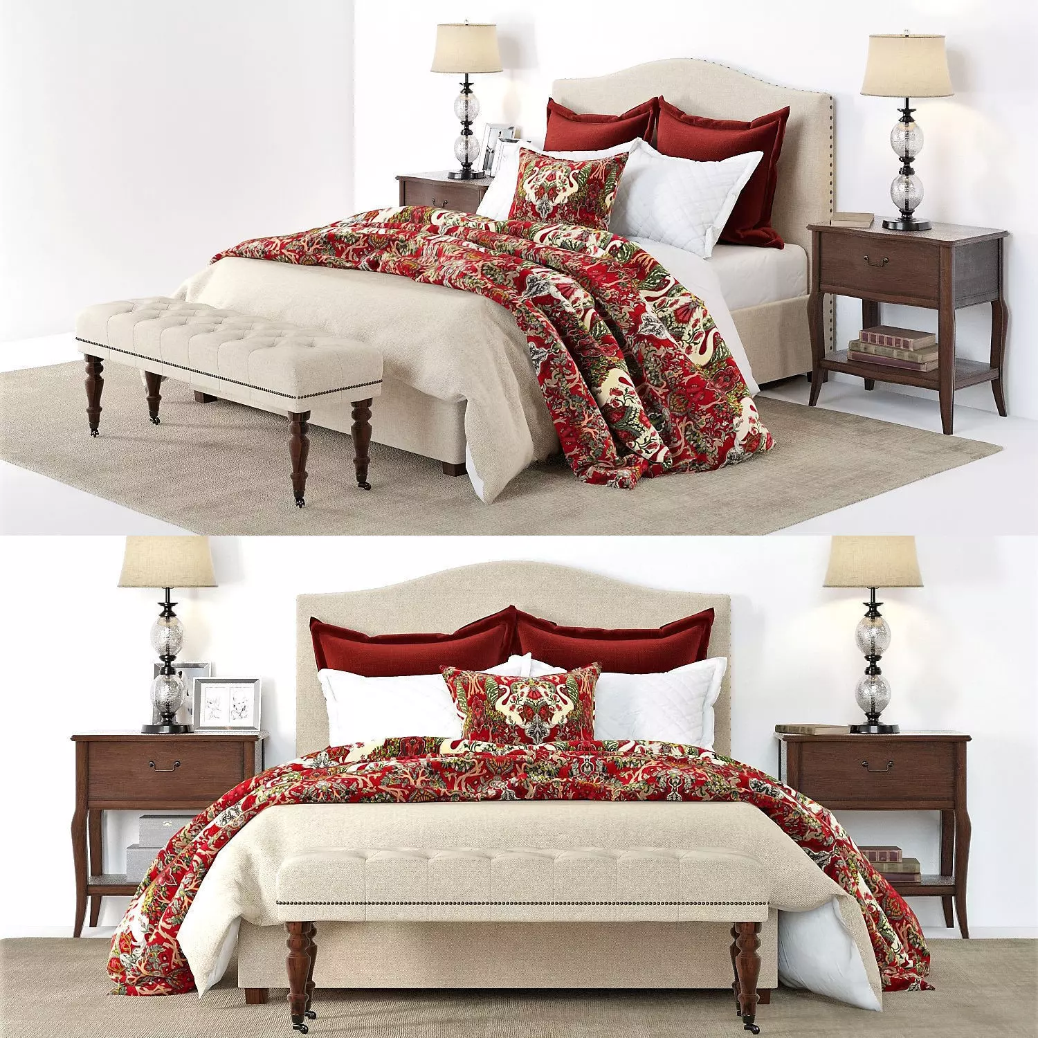 Pottery Barn Raleigh Bed 2 red 3D model