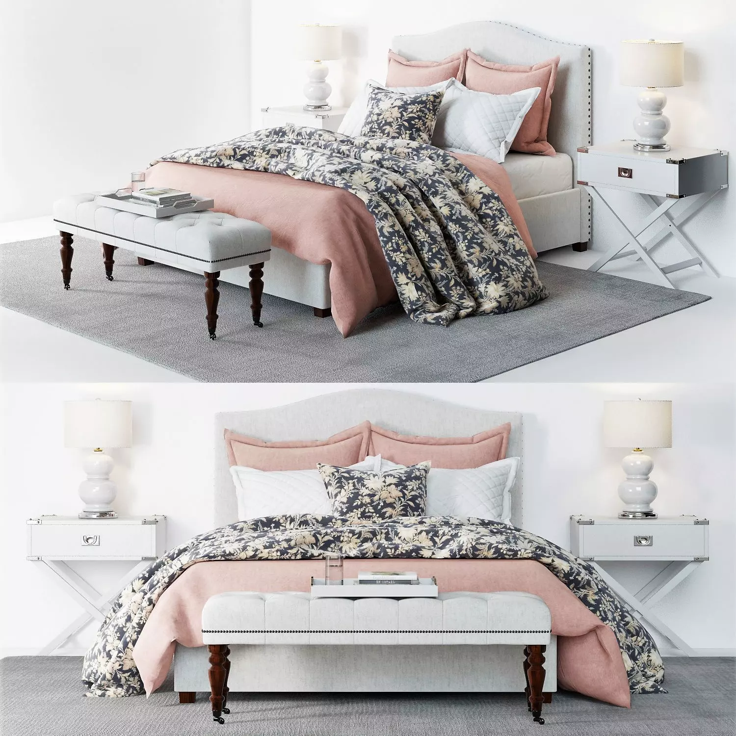 Pottery Barn Raleigh Bed 3 pink 3D model