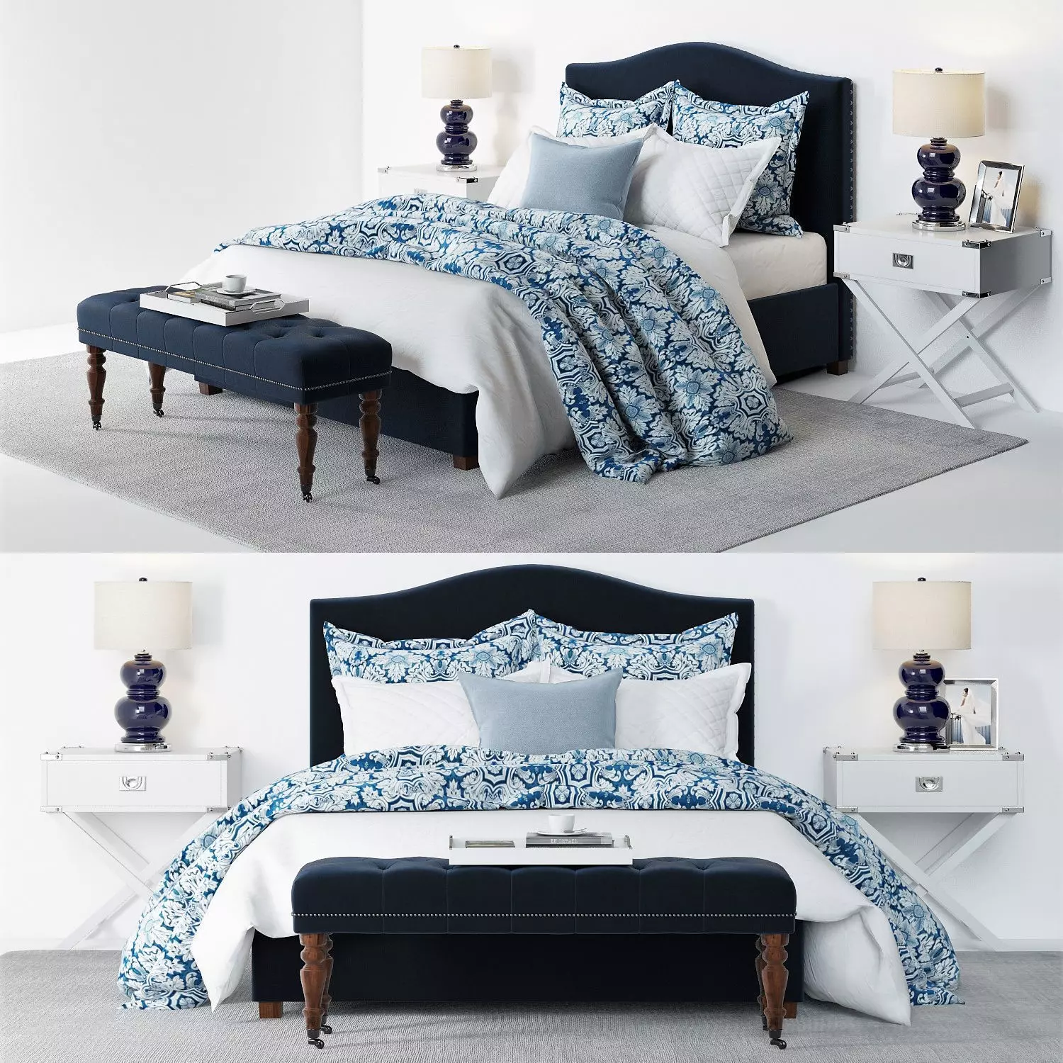 Pottery Barn Raleigh Bed 4 blue 3D model