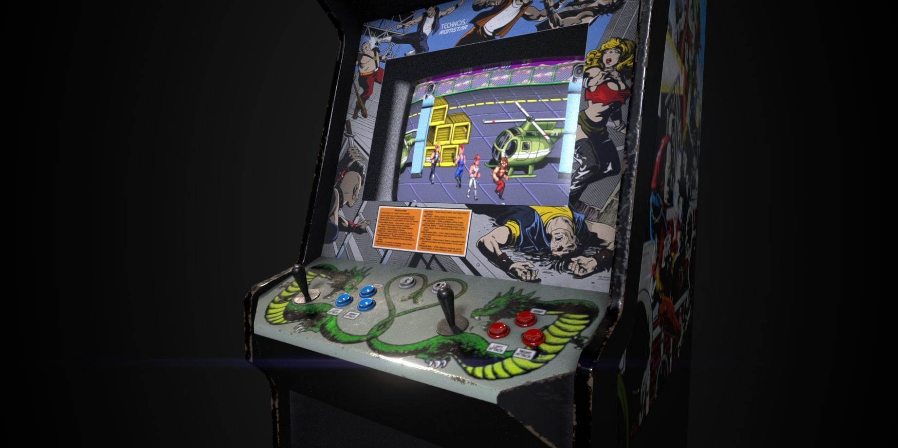 Double Dragon 2 Arcade Machine Low-poly 3D model_3