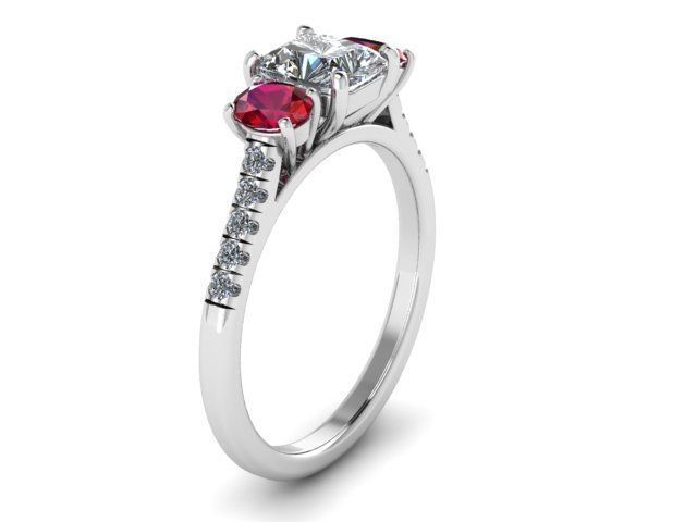 Ruby Diamond three stone ring  3D print model_4