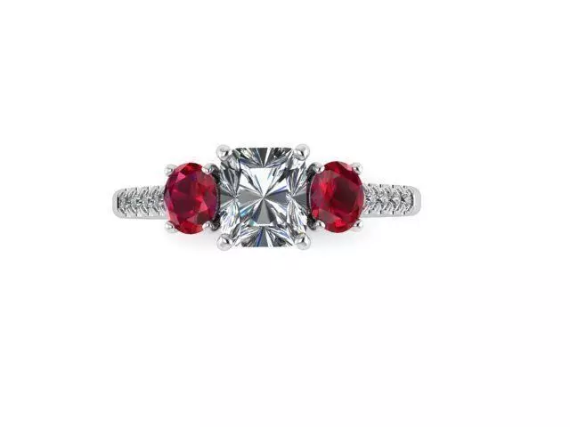 Ruby Diamond three stone ring  3D print model_0