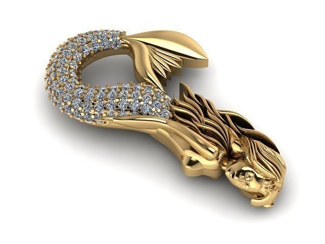 mermaid pendant gold with diamonds 3D print model