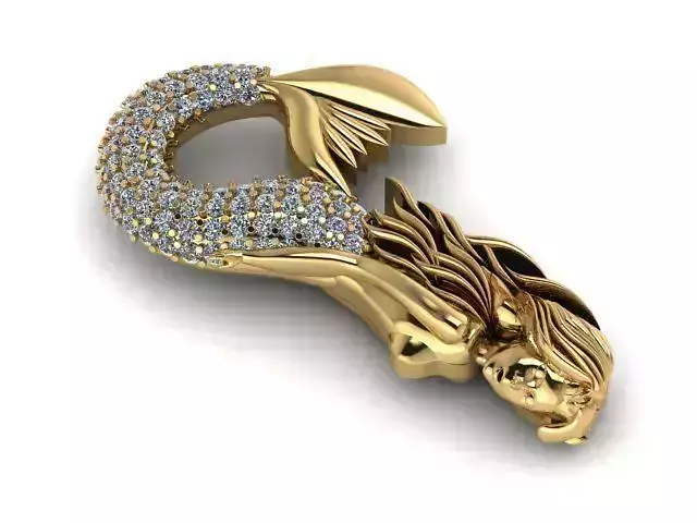 mermaid pendant gold with diamonds 3D print model
