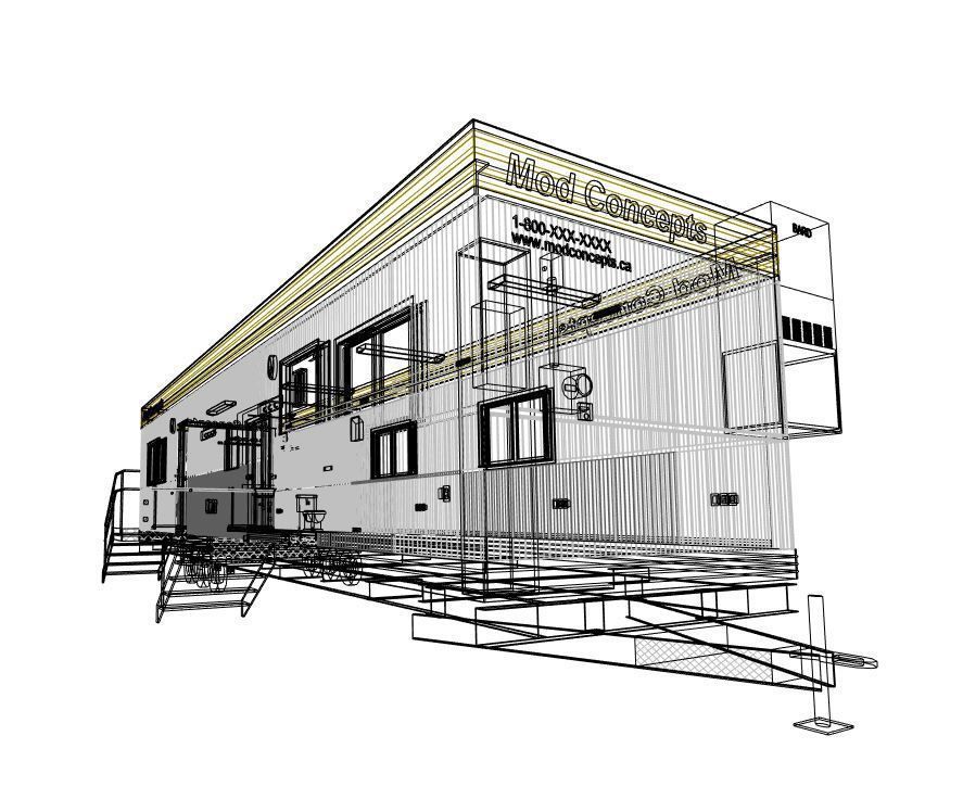 Construction Site Trailer On Running Steel Frame 12 x 45 ft  3D model_6