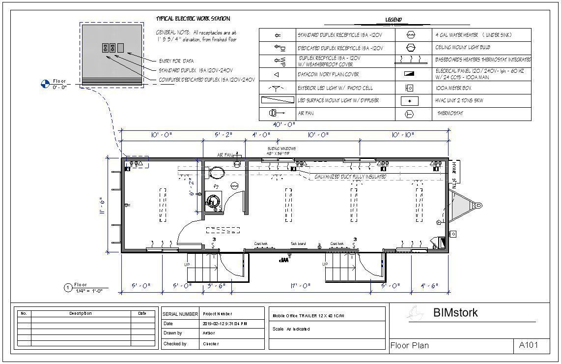 Construction Site Trailer On Running Steel Frame 12 x 45 ft  3D model_2