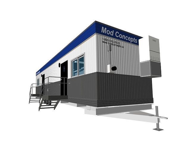 Construction Site Trailer On Running Steel Frame 12 x 45 ft  3D model