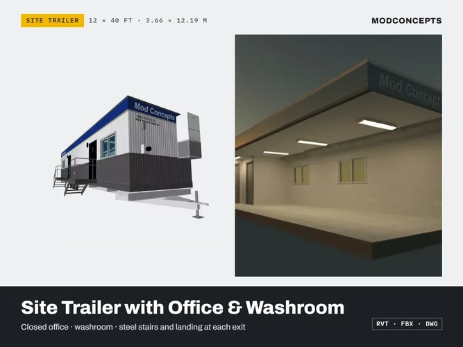 Construction Site Trailer 12x40 ft - Office Washroom and Stairs