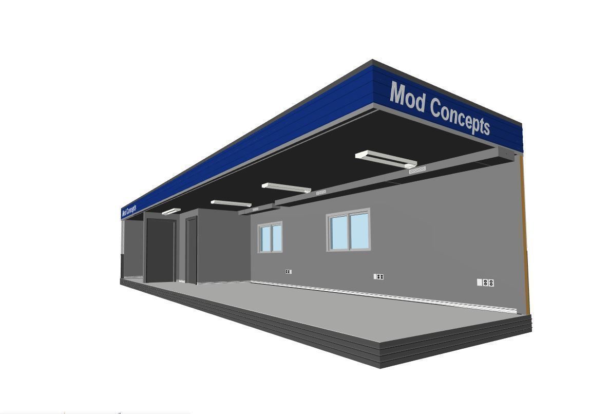 Construction Site Trailer On Running Steel Frame 12 x 45 ft  3D model_8