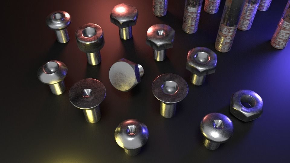 Nut Bolt and Screw Low-poly 3D model_3