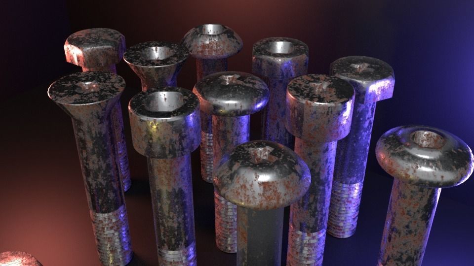 Nut Bolt and Screw Low-poly 3D model_4