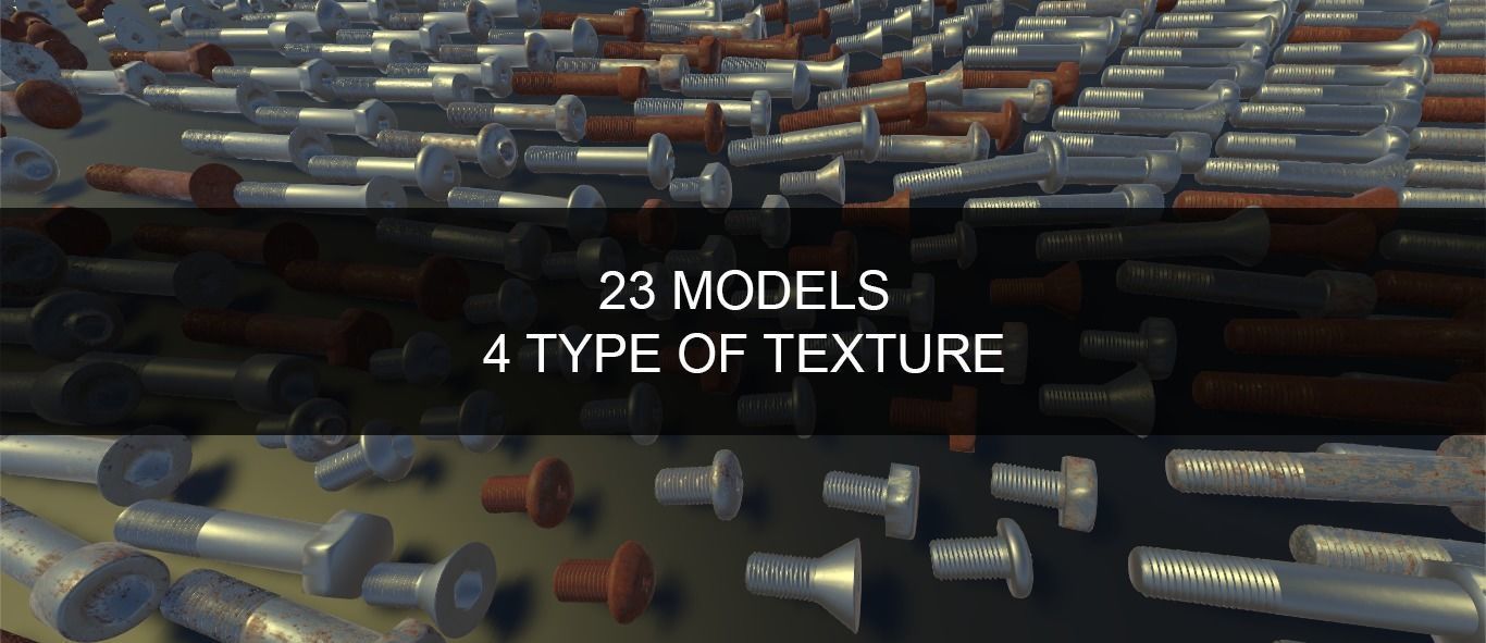 Nut Bolt and Screw Low-poly 3D model_15