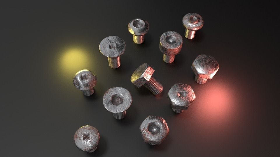 Nut Bolt and Screw Low-poly 3D model_5