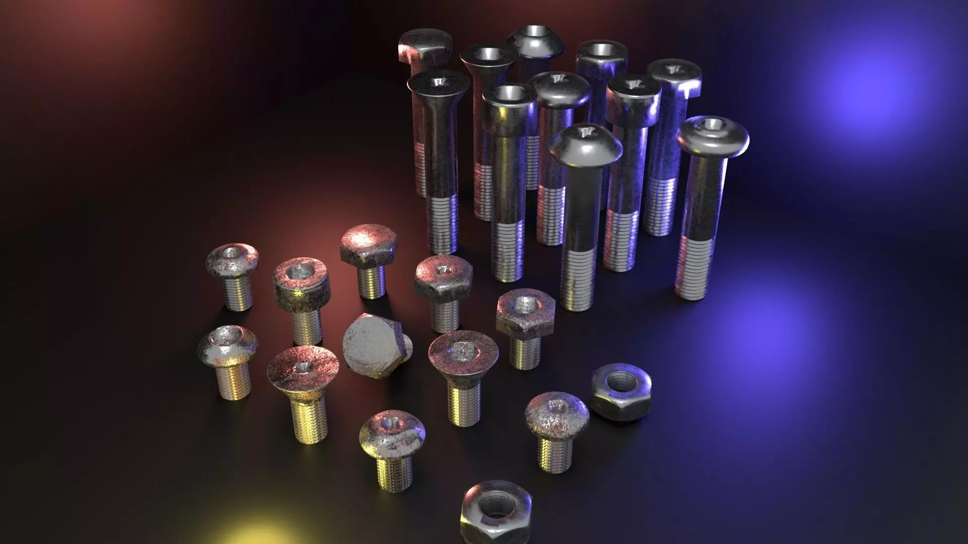 Nut Bolt and Screw Low-poly 3D model_0