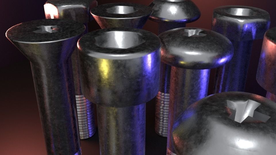 Nut Bolt and Screw Low-poly 3D model_2