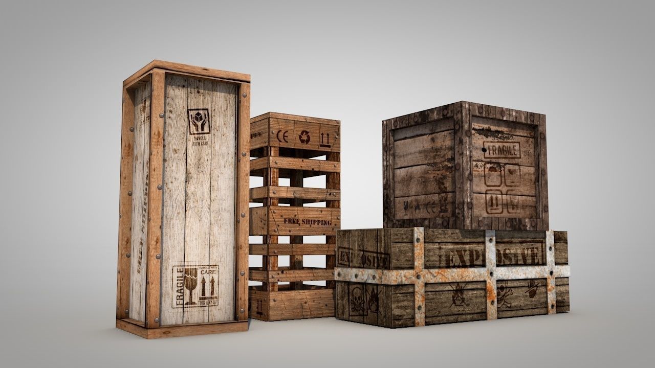 Game Ready Wooden Boxes Low-poly 3D model_1