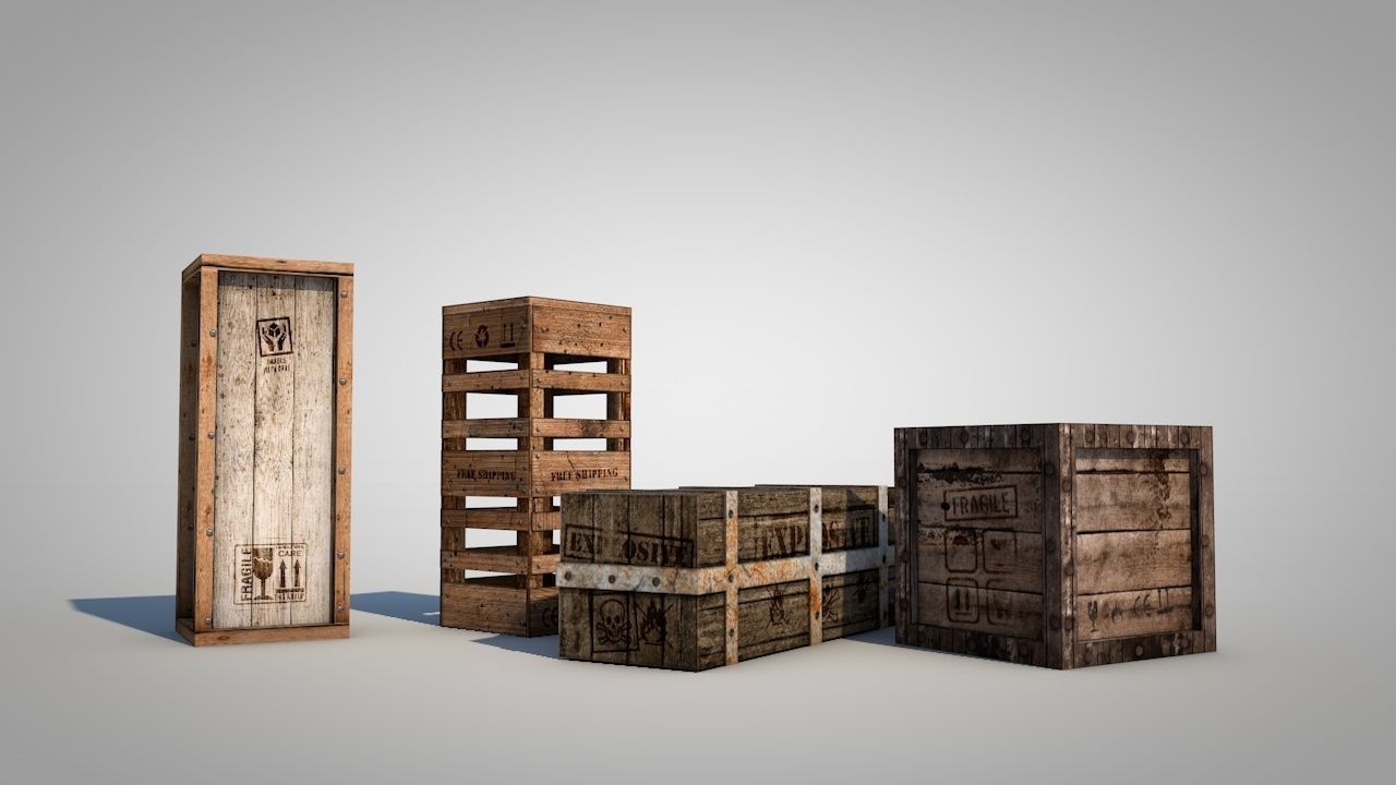 Game Ready Wooden Boxes Low-poly 3D model_2